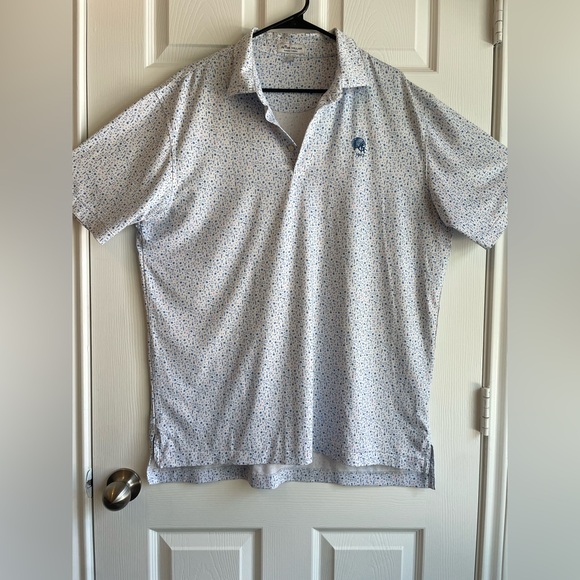 Peter Millar Polo Men’s Size L White & Blue Print Summer Comfort - Picture 1 of 8